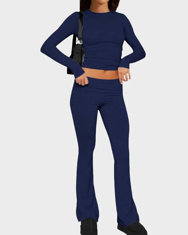 2-Piece Lounge Set for Women - Tops & Flare Pants