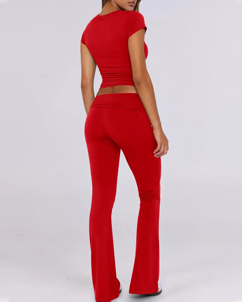 2-Piece Lounge Set for Women - Tops & Flare Pants