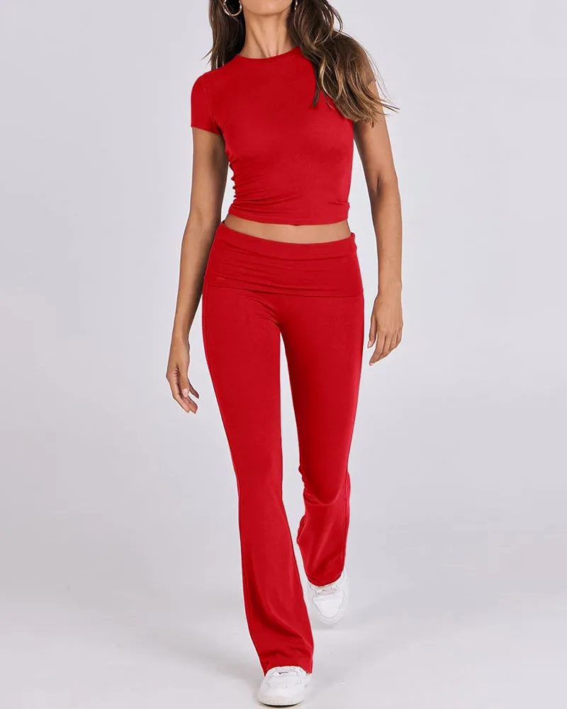 2-Piece Lounge Set for Women - Tops & Flare Pants