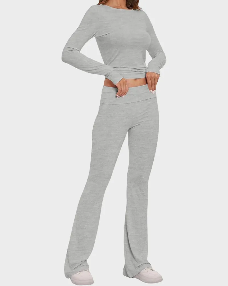 2-Piece Lounge Set for Women - Tops & Flare Pants
