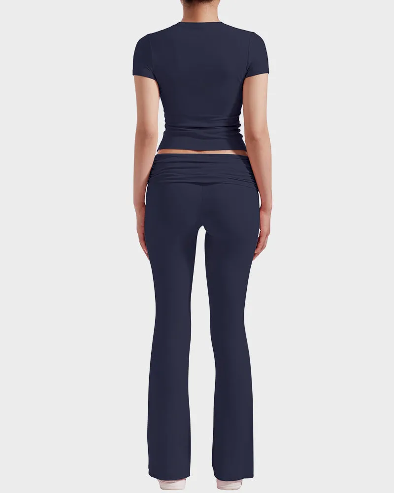 2-Piece Lounge Set for Women - Tops & Flare Pants