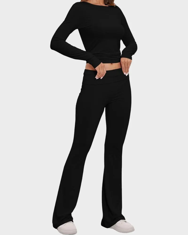 2-Piece Lounge Set for Women - Tops & Flare Pants