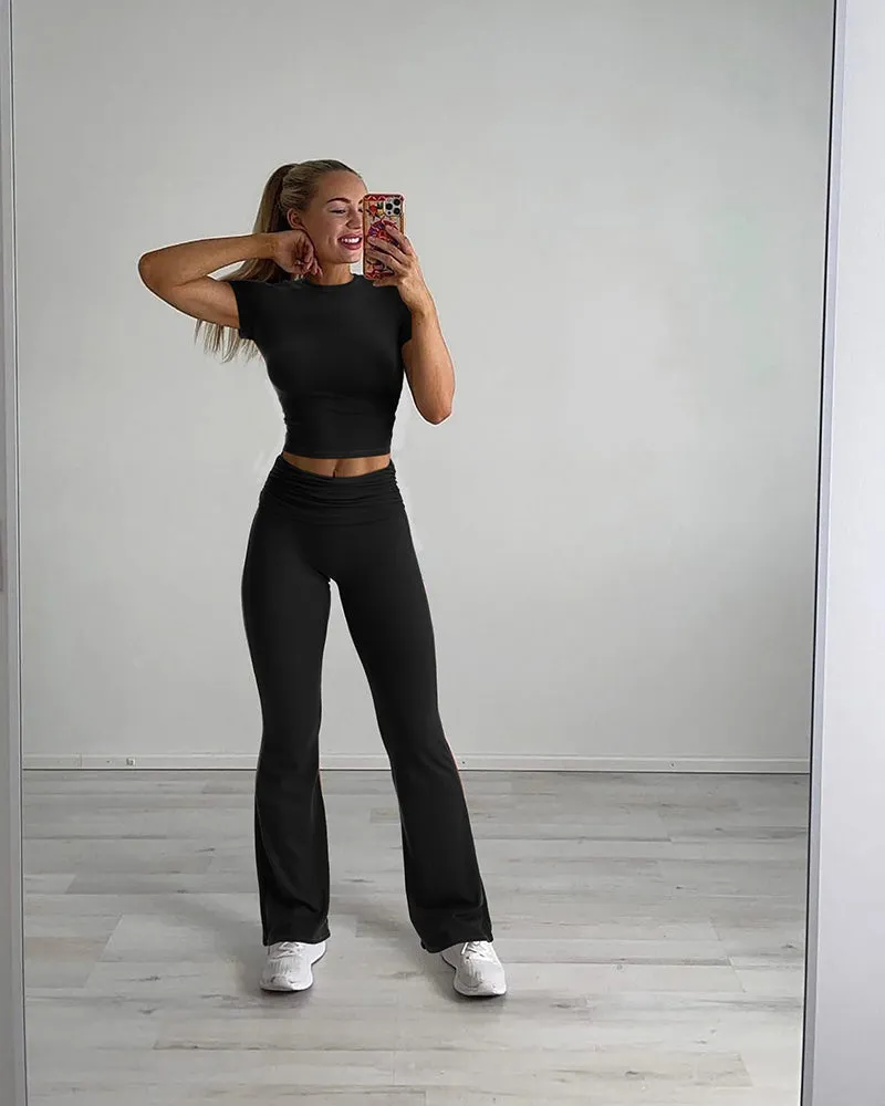 2-Piece Lounge Set for Women - Tops & Flare Pants