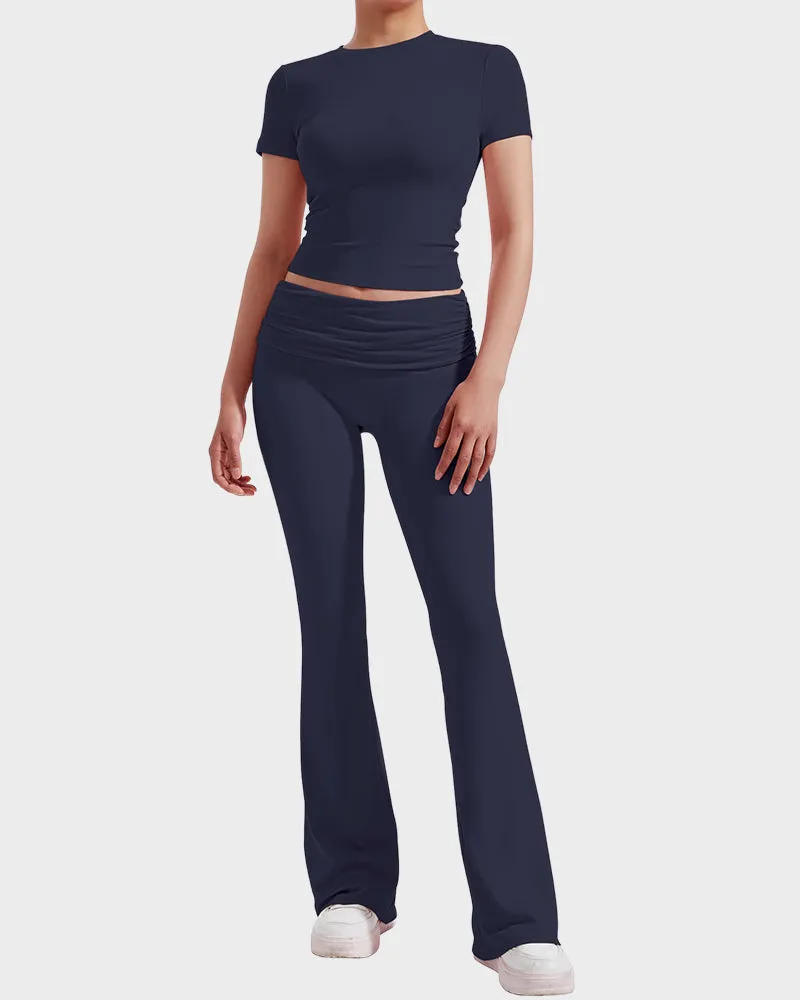 2-Piece Lounge Set for Women - Tops & Flare Pants