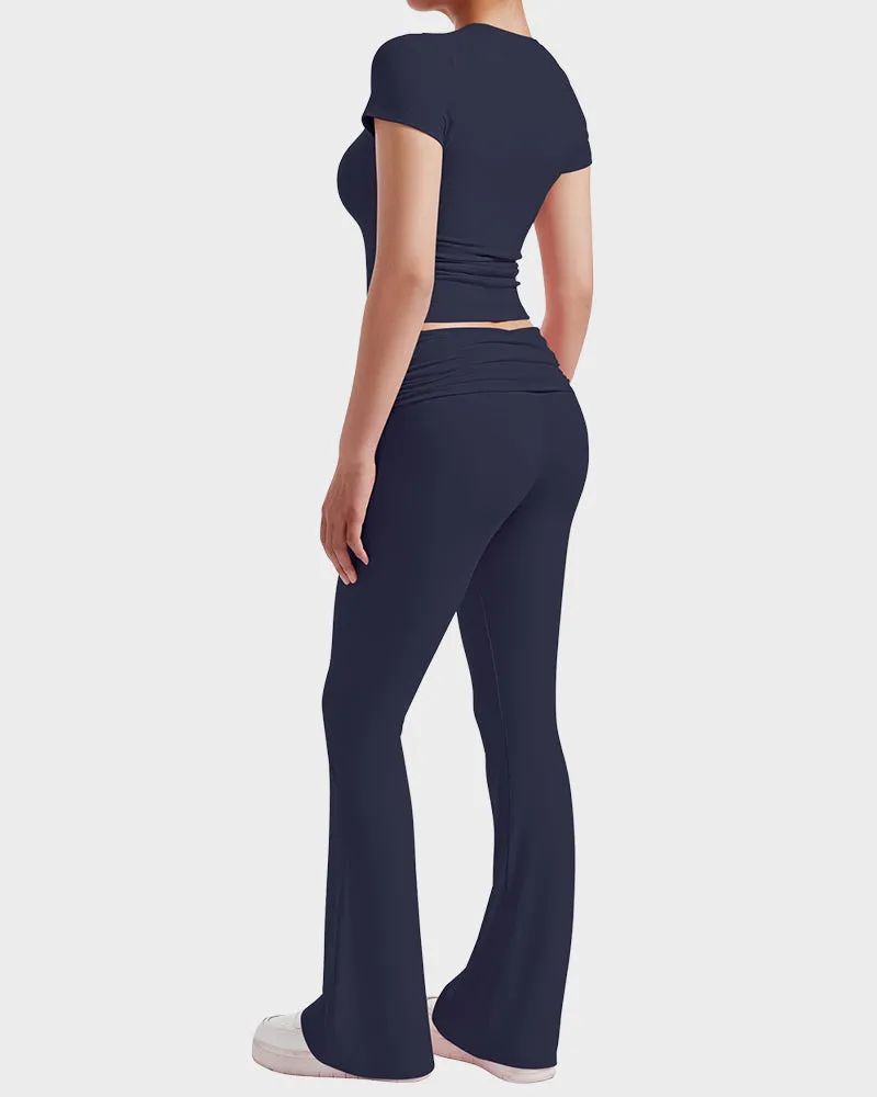 2-Piece Lounge Set for Women - Tops & Flare Pants