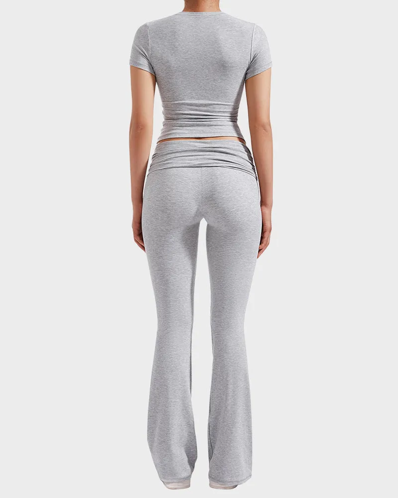 2-Piece Lounge Set for Women - Tops & Flare Pants