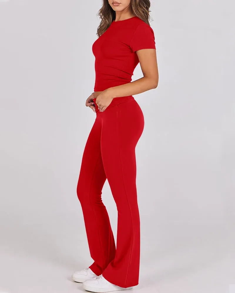 2-Piece Lounge Set for Women - Tops & Flare Pants