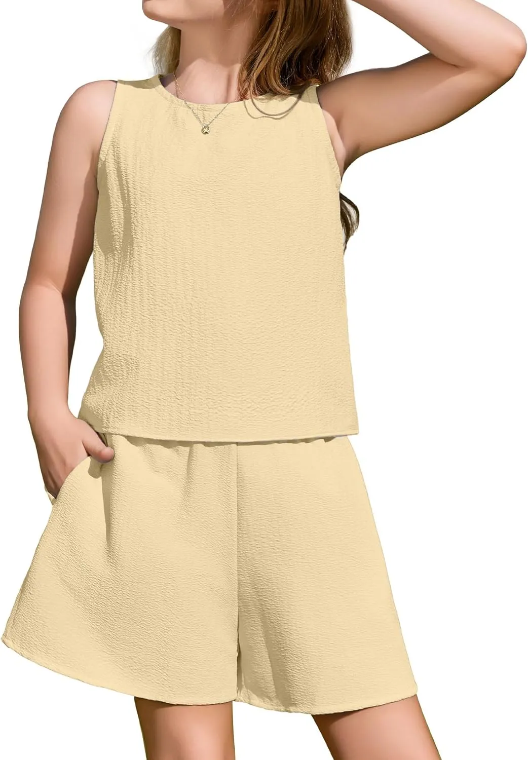 Arshiner Girls Summer 2 Piece Outfit Sleeveless Top and Shorts Set