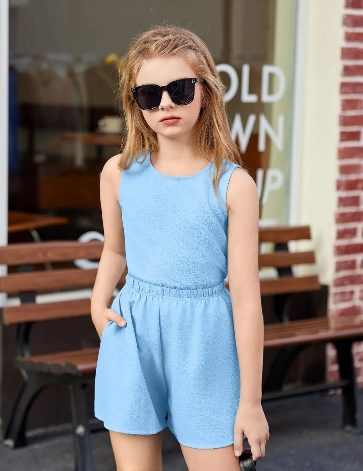 Arshiner Girls Summer 2 Piece Outfit Sleeveless Top and Shorts Set