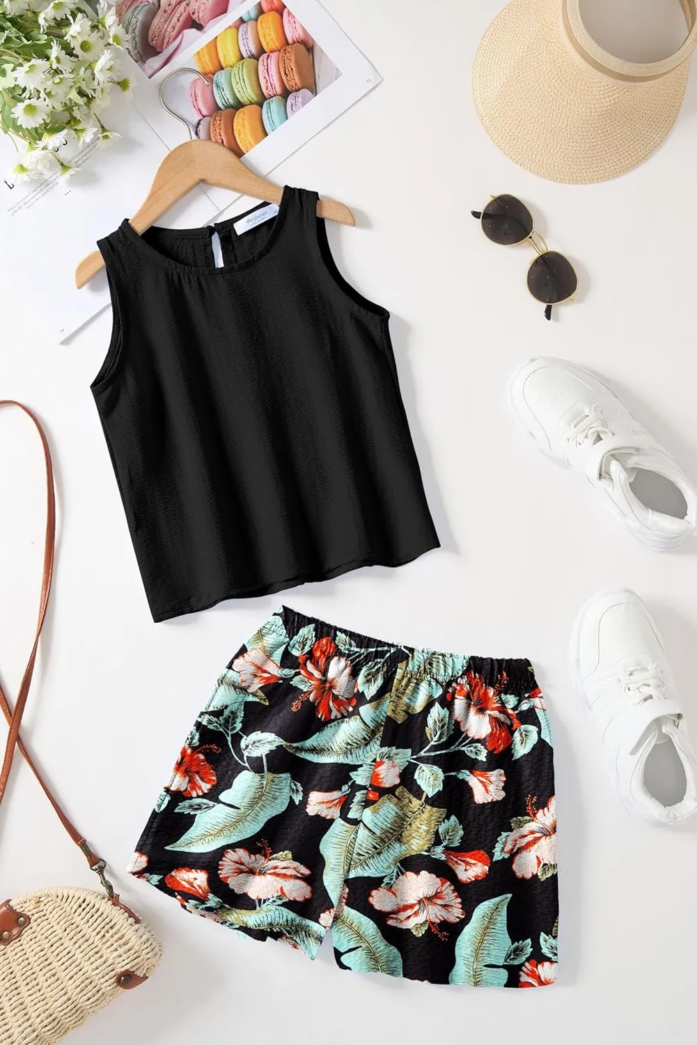 Arshiner Girls Summer 2 Piece Outfit Sleeveless Top and Shorts Set