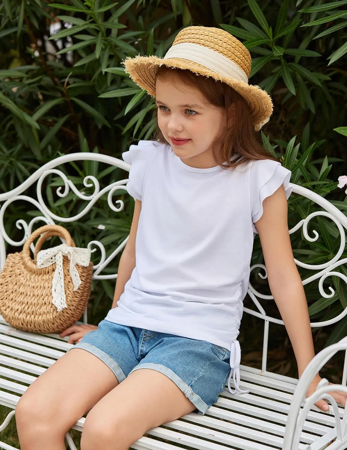 Arshiner Girls T Shirts Ruffle Short Sleeve Ruched Knot Side Tunic Blouse