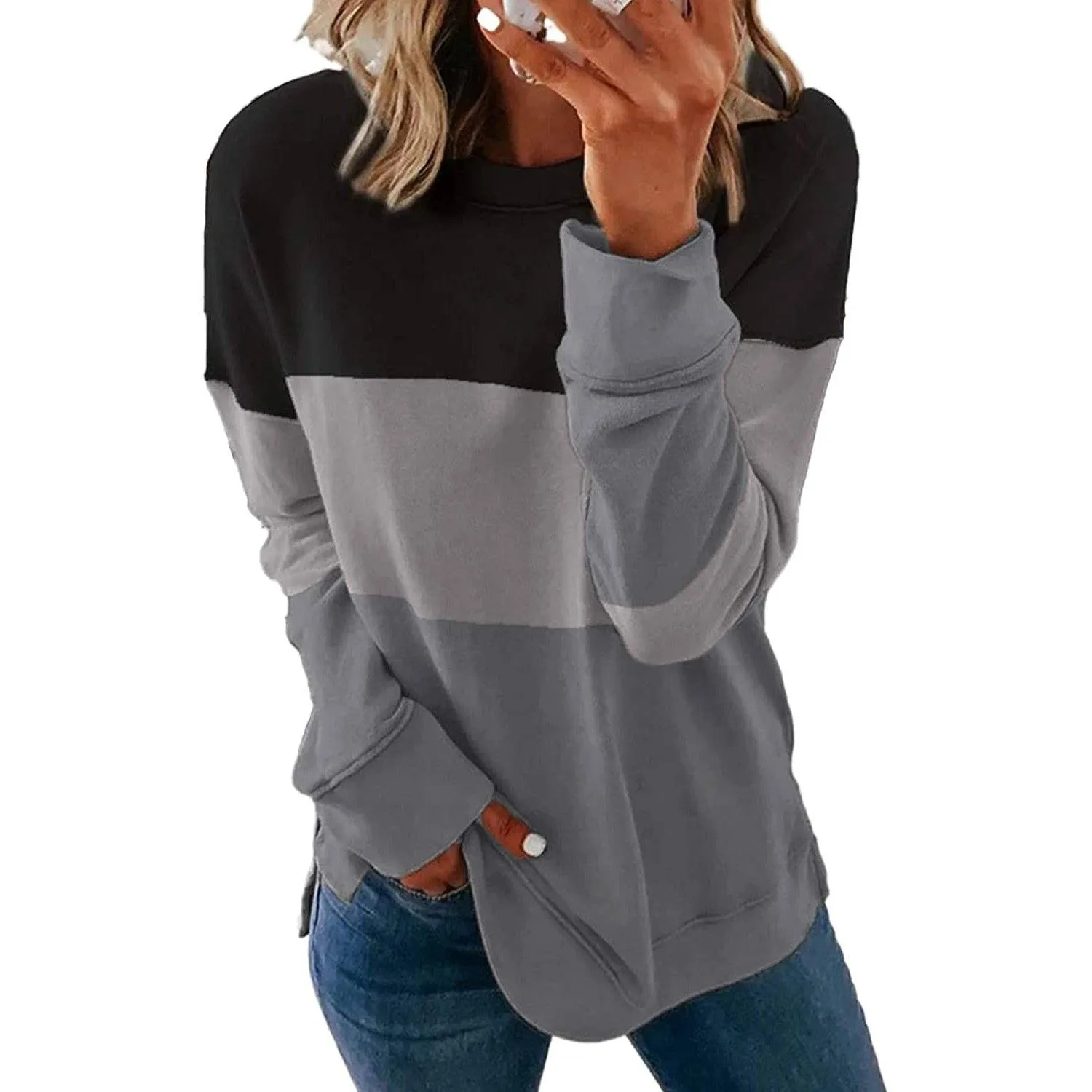 Casual Crewneck Tie Dye Sweatshirt Striped Printed Loose Soft Long Sleeve Pullover Tops Shirts