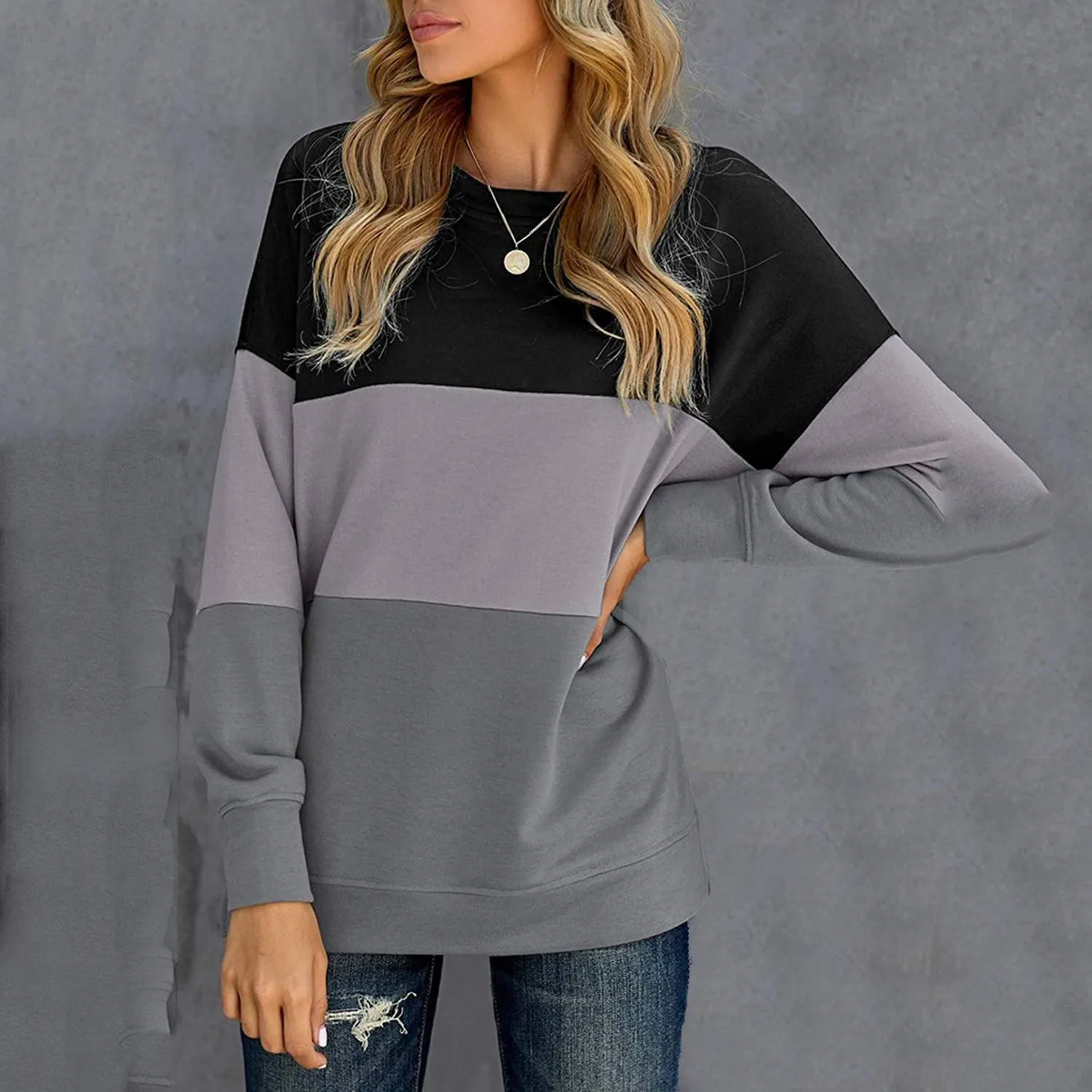 Casual Crewneck Tie Dye Sweatshirt Striped Printed Loose Soft Long Sleeve Pullover Tops Shirts
