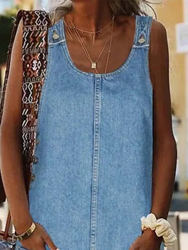 Casual Dress Shift Dress Denim Overall Pinafore Dress Mini Dress Denim Fashion Modern Outdoor Daily Vacation U Neck Pocket Sleeveless Summer Spring  Regular Fit Black Blue Gray Plain S M for Women