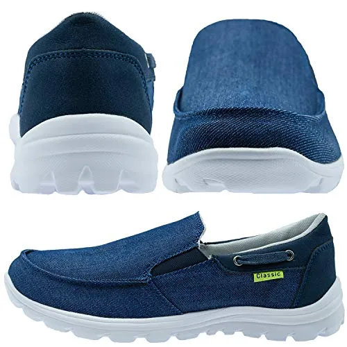 ChayChax Scarpe da Barca Uomo Comode Scarpe da Ginnastica Basse Slip On Loafer Mocassini Leggera Canvas Sneaker,Blu,43 EU
