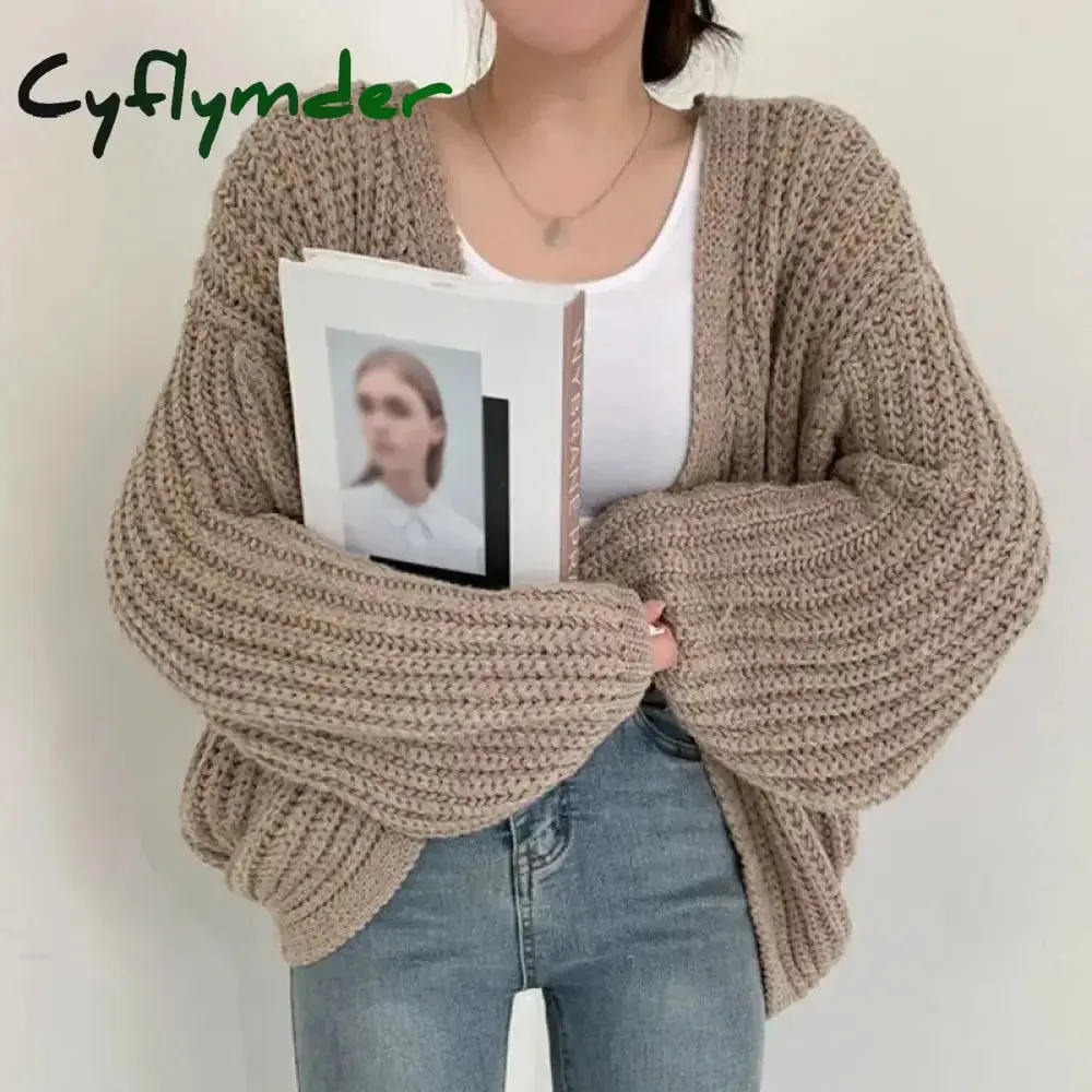 Cyflymder Vintage Women Cardigan Sweater Harajuku Lantern Sleeve Casual Korean Fall Streetwear Tops Coat Chic Lazy Wind Y2k Sweater