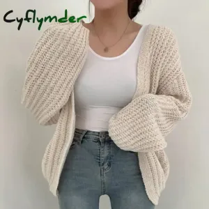 Cyflymder Vintage Women Cardigan Sweater Harajuku Lantern Sleeve Casual Korean Fall Streetwear Tops Coat Chic Lazy Wind Y2k Sweater