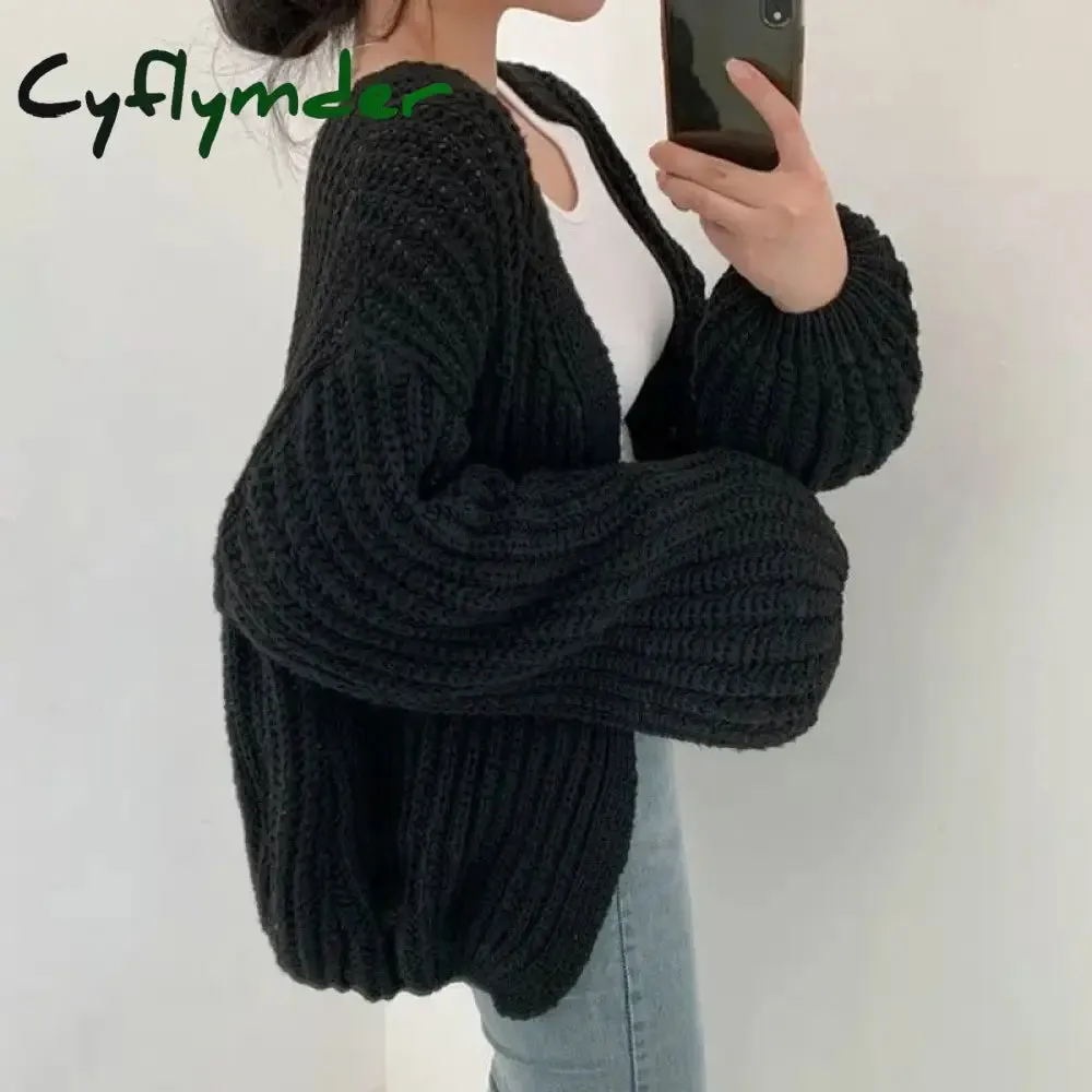 Cyflymder Vintage Women Cardigan Sweater Harajuku Lantern Sleeve Casual Korean Fall Streetwear Tops Coat Chic Lazy Wind Y2k Sweater