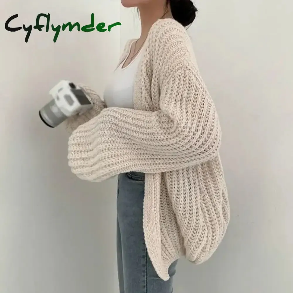 Cyflymder Vintage Women Cardigan Sweater Harajuku Lantern Sleeve Casual Korean Fall Streetwear Tops Coat Chic Lazy Wind Y2k Sweater