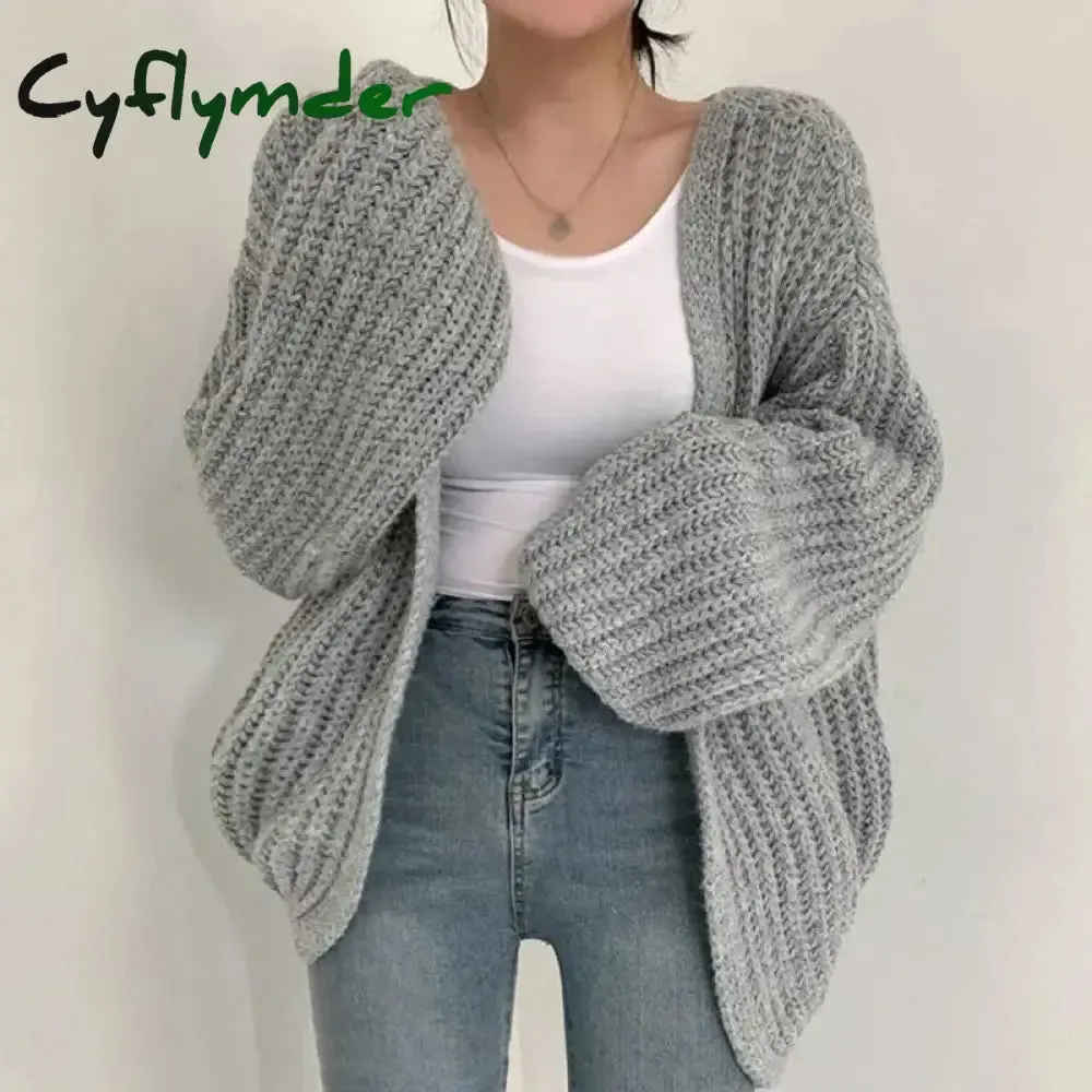 Cyflymder Vintage Women Cardigan Sweater Harajuku Lantern Sleeve Casual Korean Fall Streetwear Tops Coat Chic Lazy Wind Y2k Sweater