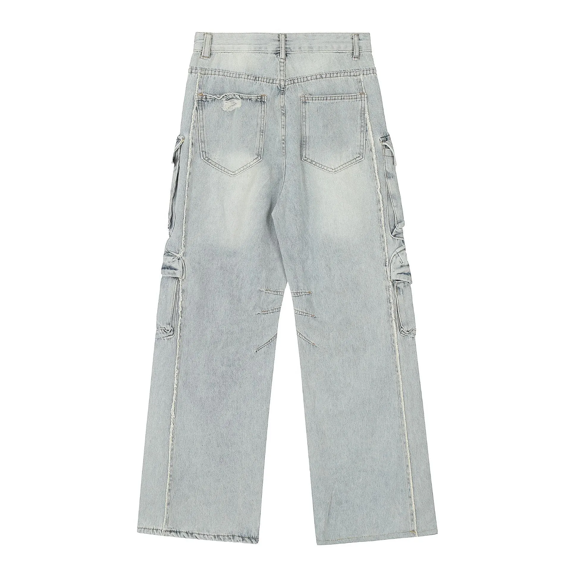Distressed Cargo Jeans with Pockets
