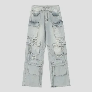 Distressed Cargo Jeans with Pockets