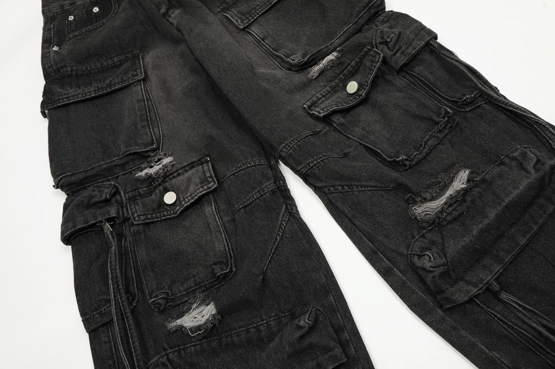 Distressed Cargo Jeans with Pockets