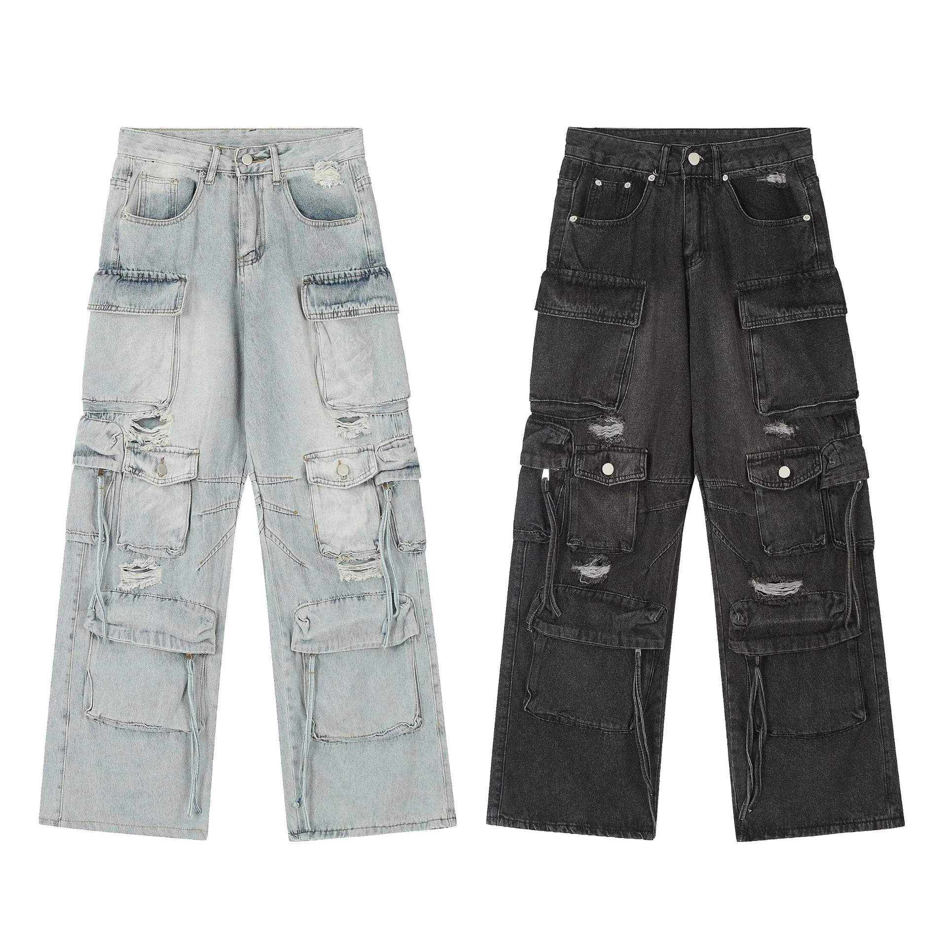 Distressed Cargo Jeans with Pockets