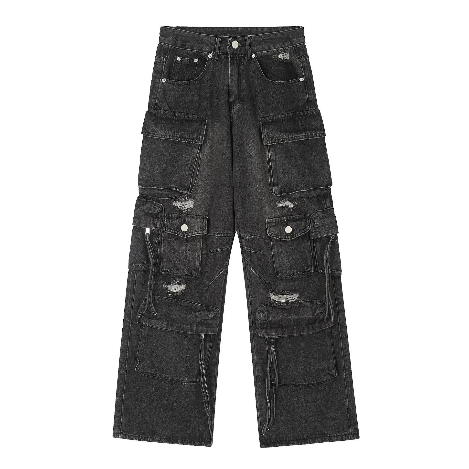 Distressed Cargo Jeans with Pockets