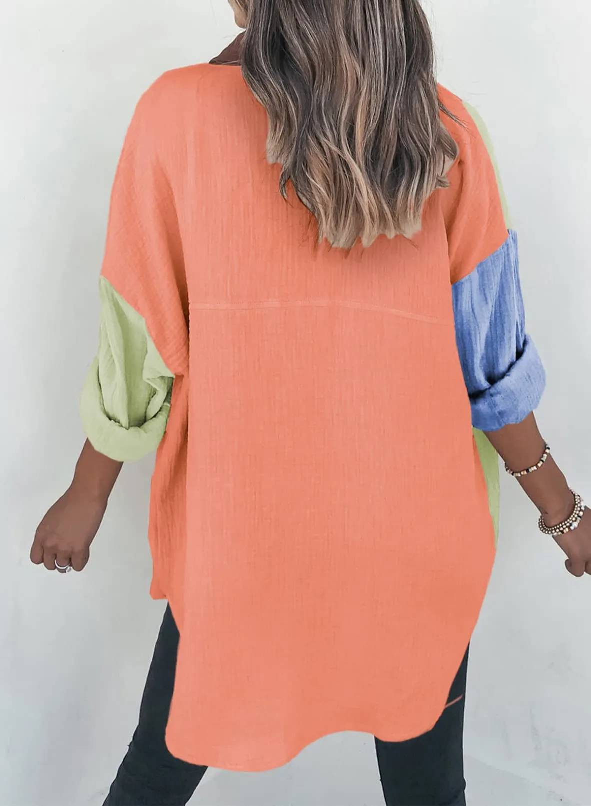 Dokotoo Womens Casual 2024 Spring Button Down V Neck Collared Long Sleeve Shirts for Women Ladies Soft Loose fit Fashion Autumn Basic Blouses Summer Tops with Pockets Orange M