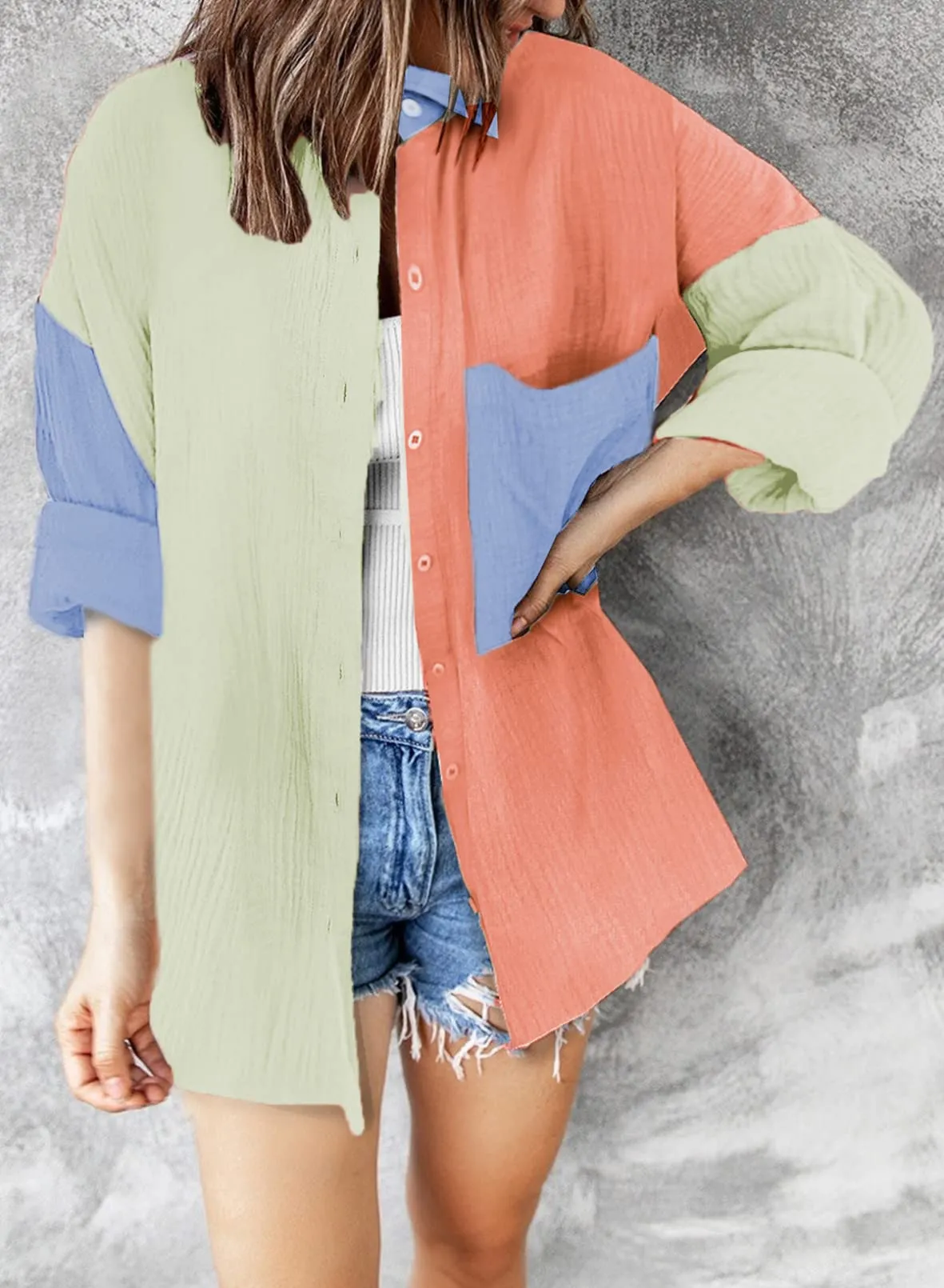 Dokotoo Womens Casual 2024 Spring Button Down V Neck Collared Long Sleeve Shirts for Women Ladies Soft Loose fit Fashion Autumn Basic Blouses Summer Tops with Pockets Orange M