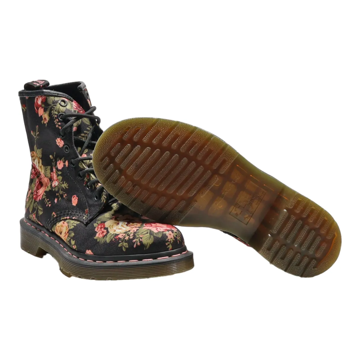 DR MARTENS Floral Lace-Up Boots Black Canvas Womens UK 5