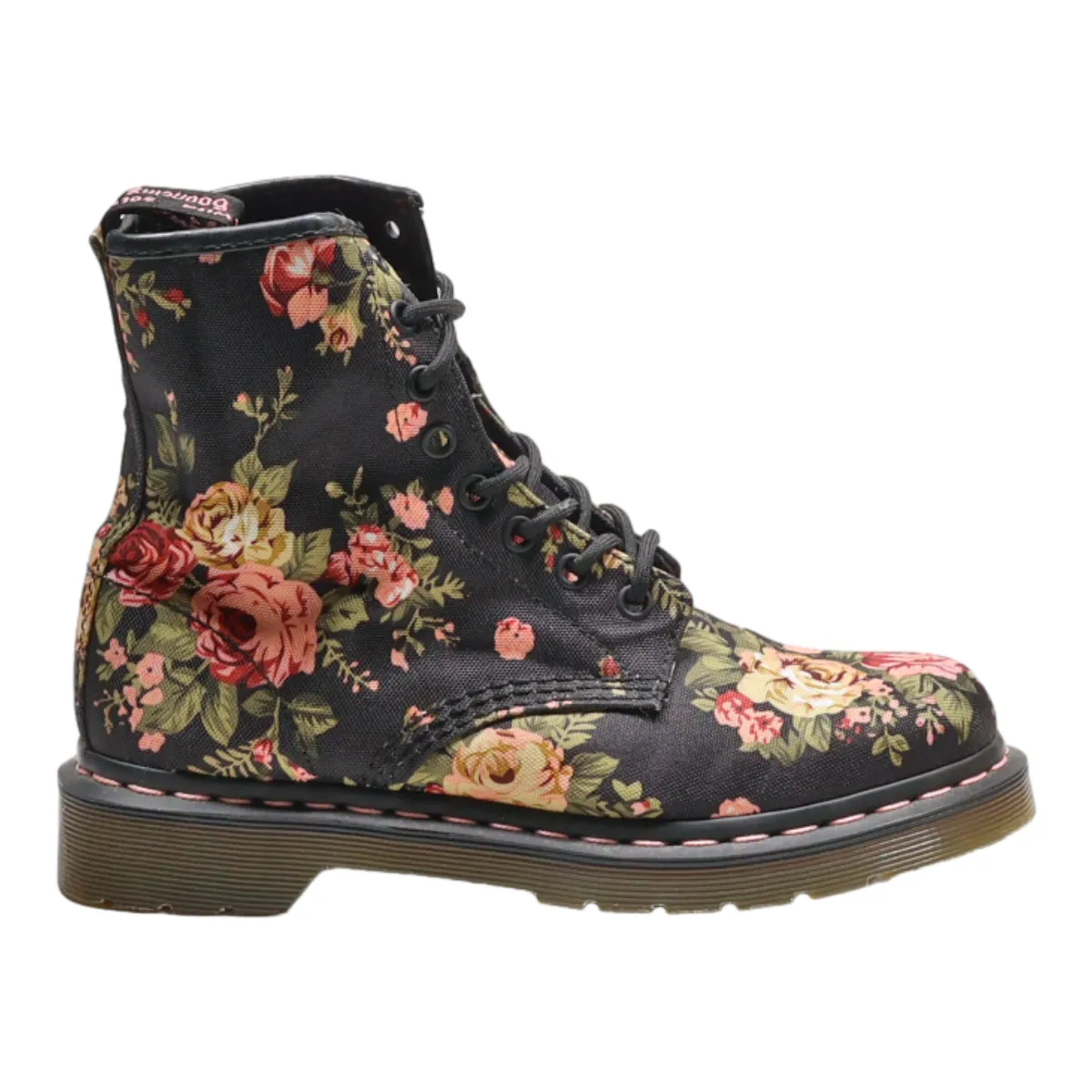 DR MARTENS Floral Lace-Up Boots Black Canvas Womens UK 5