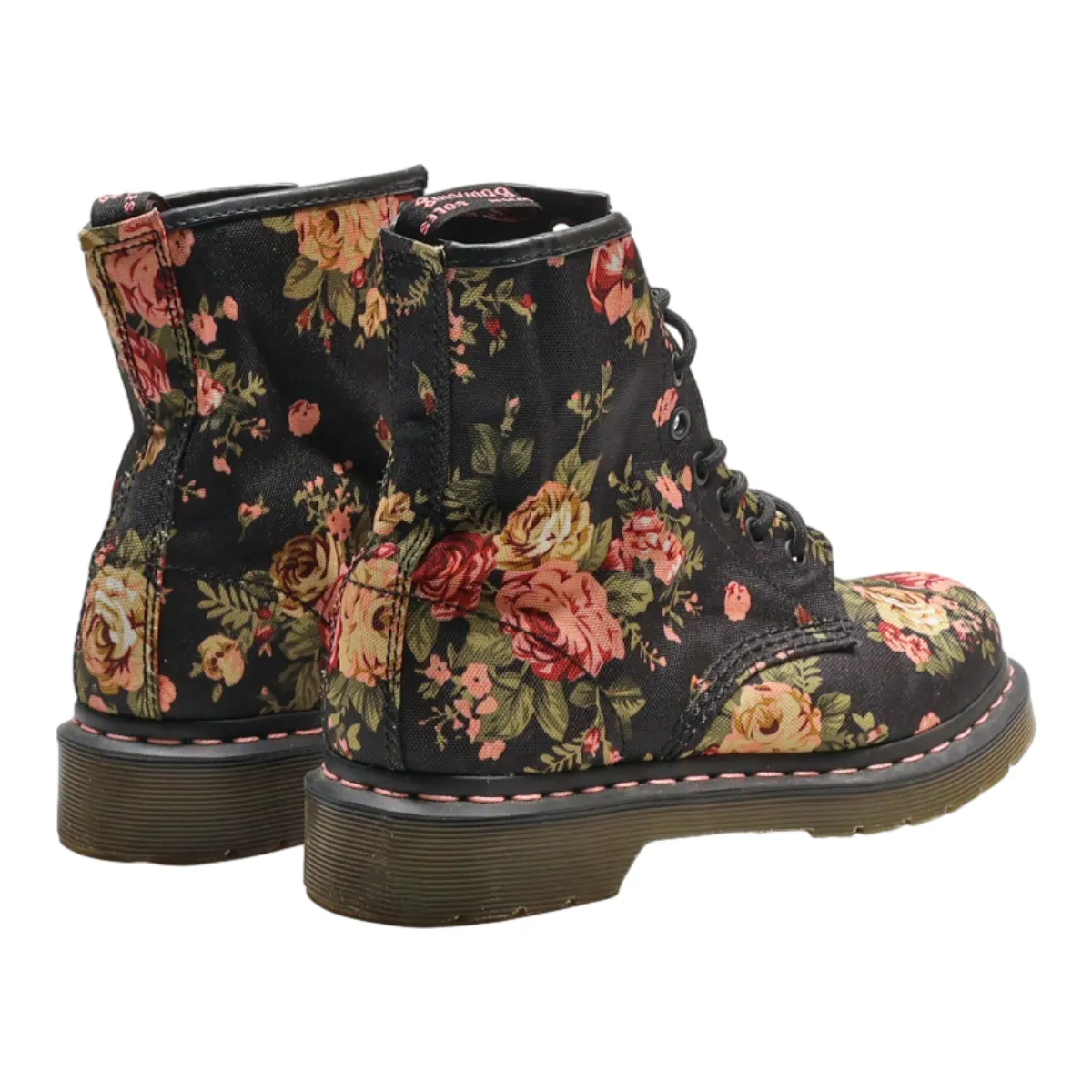 DR MARTENS Floral Lace-Up Boots Black Canvas Womens UK 5