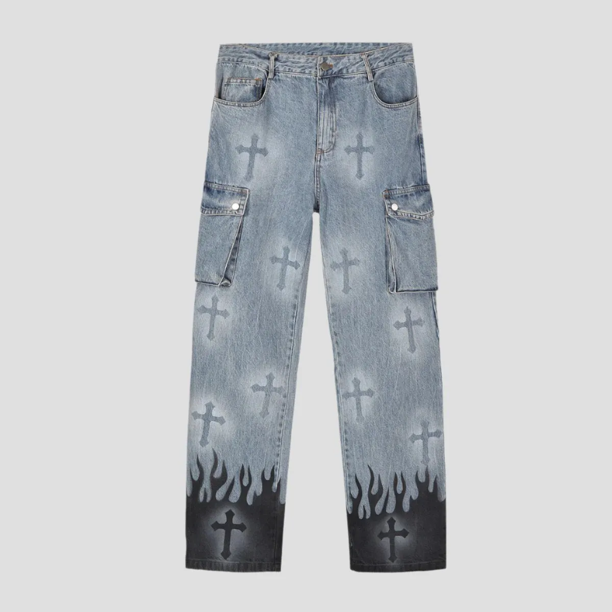 Flame Print Cargo Jeans