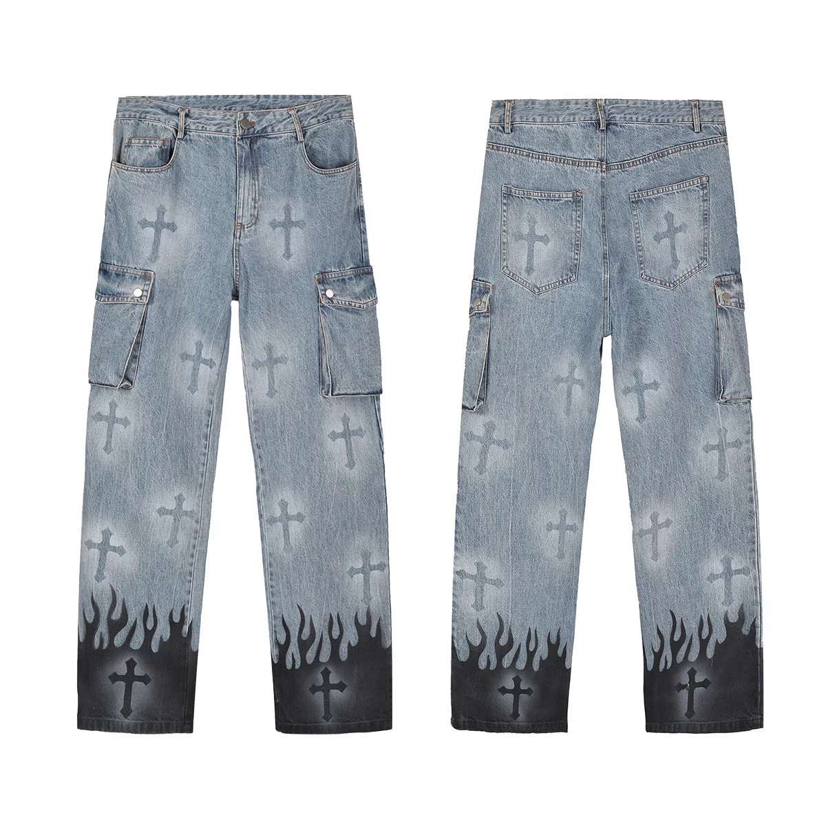 Flame Print Cargo Jeans