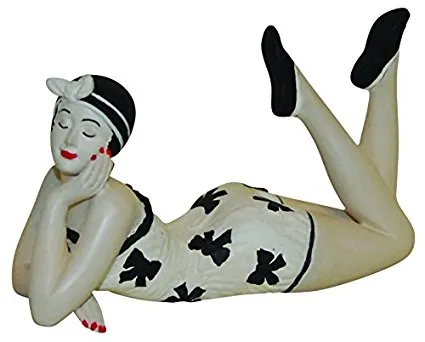 French Style Bathing Beauty Figurine Figure Shelf Sitter Bow Swim Suit Small