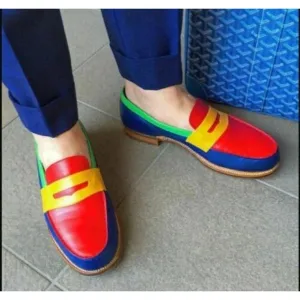 Handmade Men Multi Color Leather Dress Shoes, Slip on Loafer Shoes