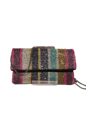Multi Color Stripe Beaded Clutch