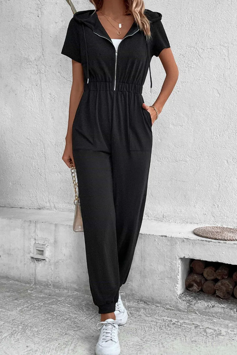 Outdoor Ready Tapered Leg Zip-Up Hooded Jumpsuit