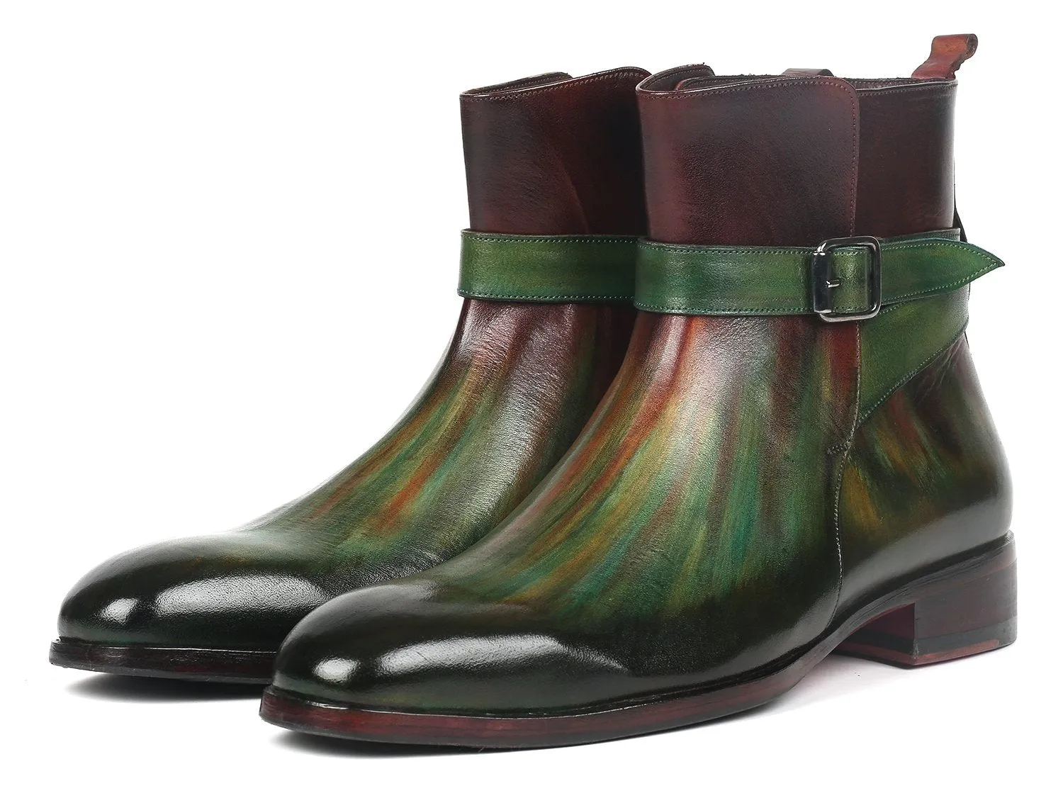 Paul Parkman Men's Patina Jodhpur Boots, Green and Bordeaux
