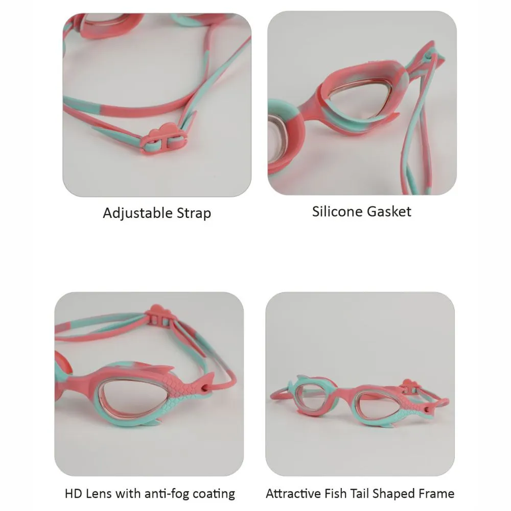 Pink & Mint Fishtail Designed Frame, Anti Fog UV Protection Leakproof Design Swim Goggles for Kids, 3 years - 8 years