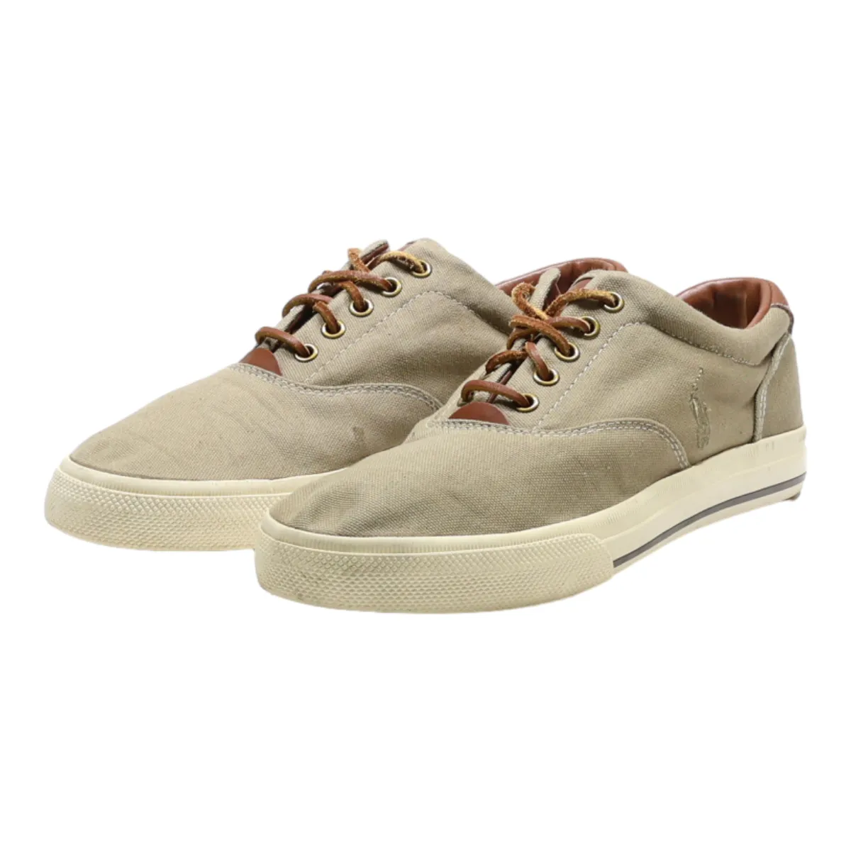 POLO RALPH LAUREN Low Top Trainers Beige Canvas Mens UK 8