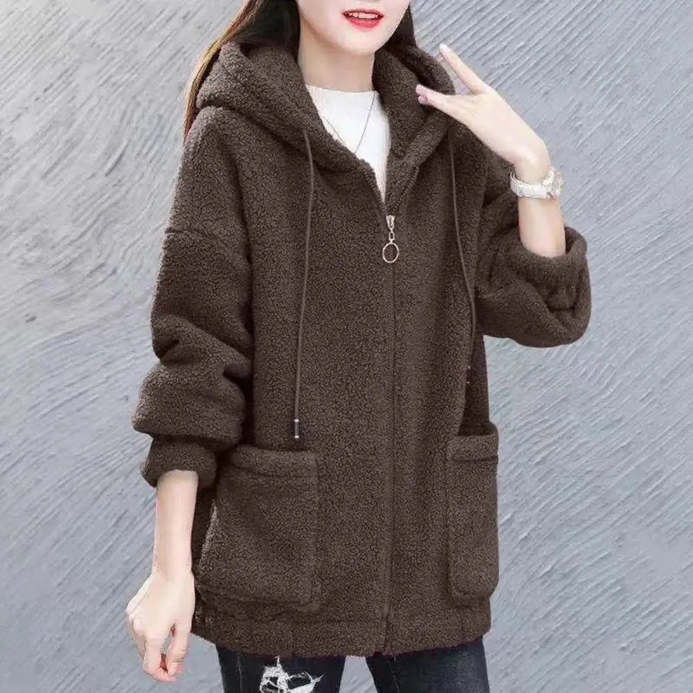 Size 4XL Winter Thickened Lamb Hooded Coat For Winter 2023 New Korean Loose Mid-Long Hooded Coat Women's Warm Basic Jackets Warm