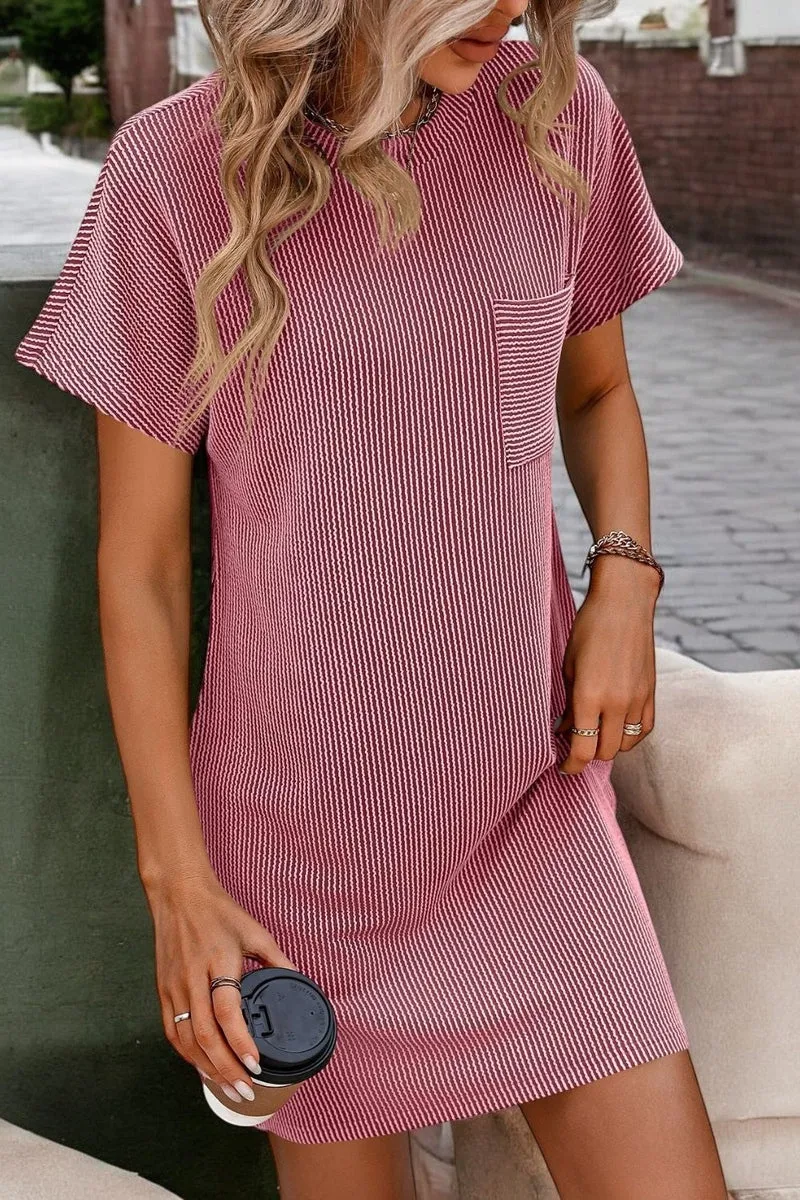Sophie - Playful ribbed mini tee dress with sunny stripes