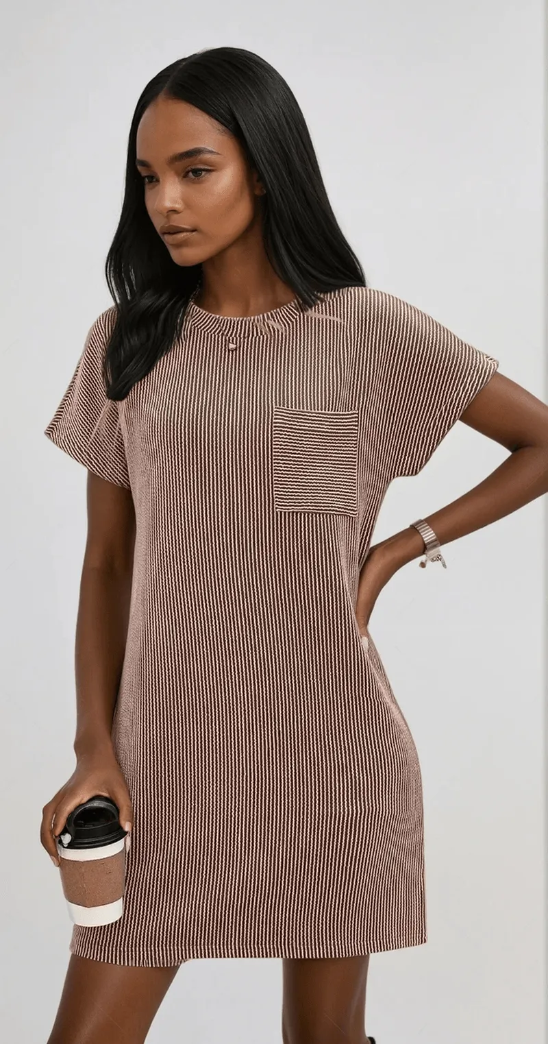 Sophie - Playful ribbed mini tee dress with sunny stripes