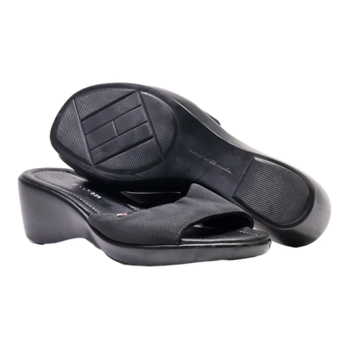 TOMMY HILFIGER Mule Heels Black Canvas Womens UK 7.5