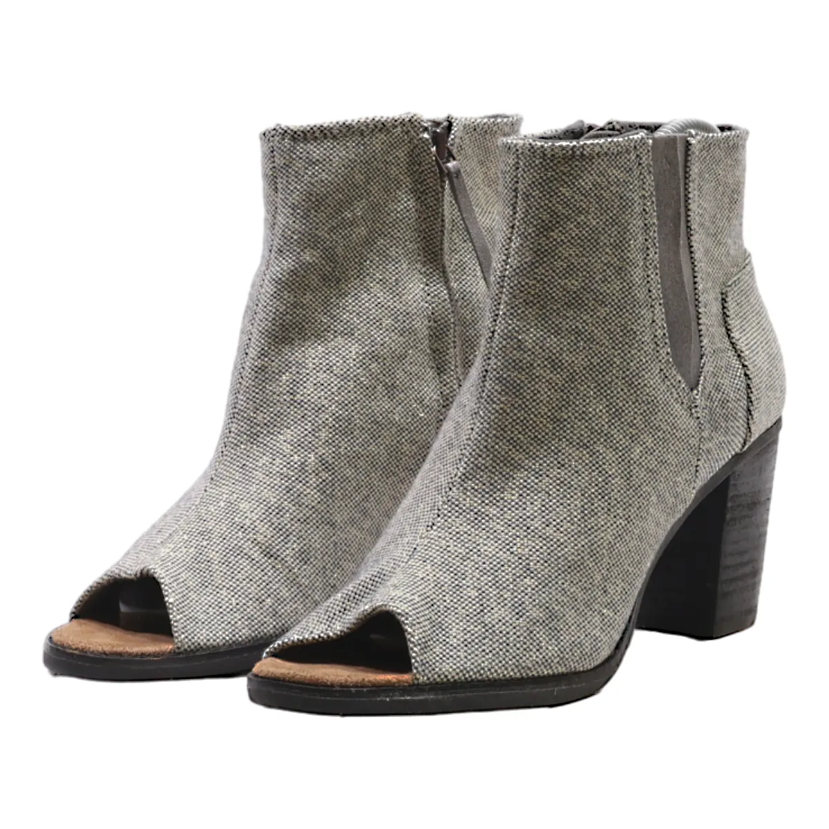 TOMS Open Toe Ankle Boots Grey Canvas Womens UK 6.5