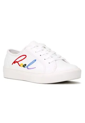 White Real Print Lace-Up Sneakers