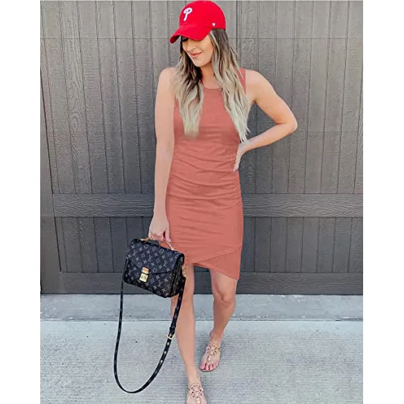 Women Casual Dress Crew Neck  Summer Sleeveless Tank Shirt Short Mini Dress